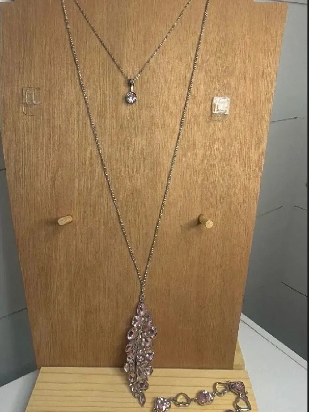 paparazzi Silver-Tone Pink Crystal Leaf Pendant Necklace Set